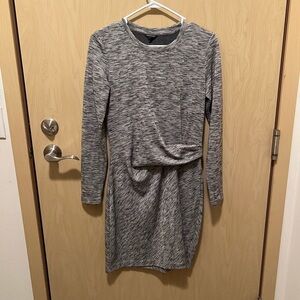CLUB MONACO Lana Long Sleeve Knit Dress Ruched WaistLt Heathered Gray
